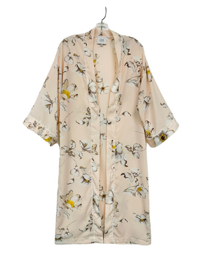 JOA magnolia print duster kimono robe XS oversize pink floral Lounge Feminine
